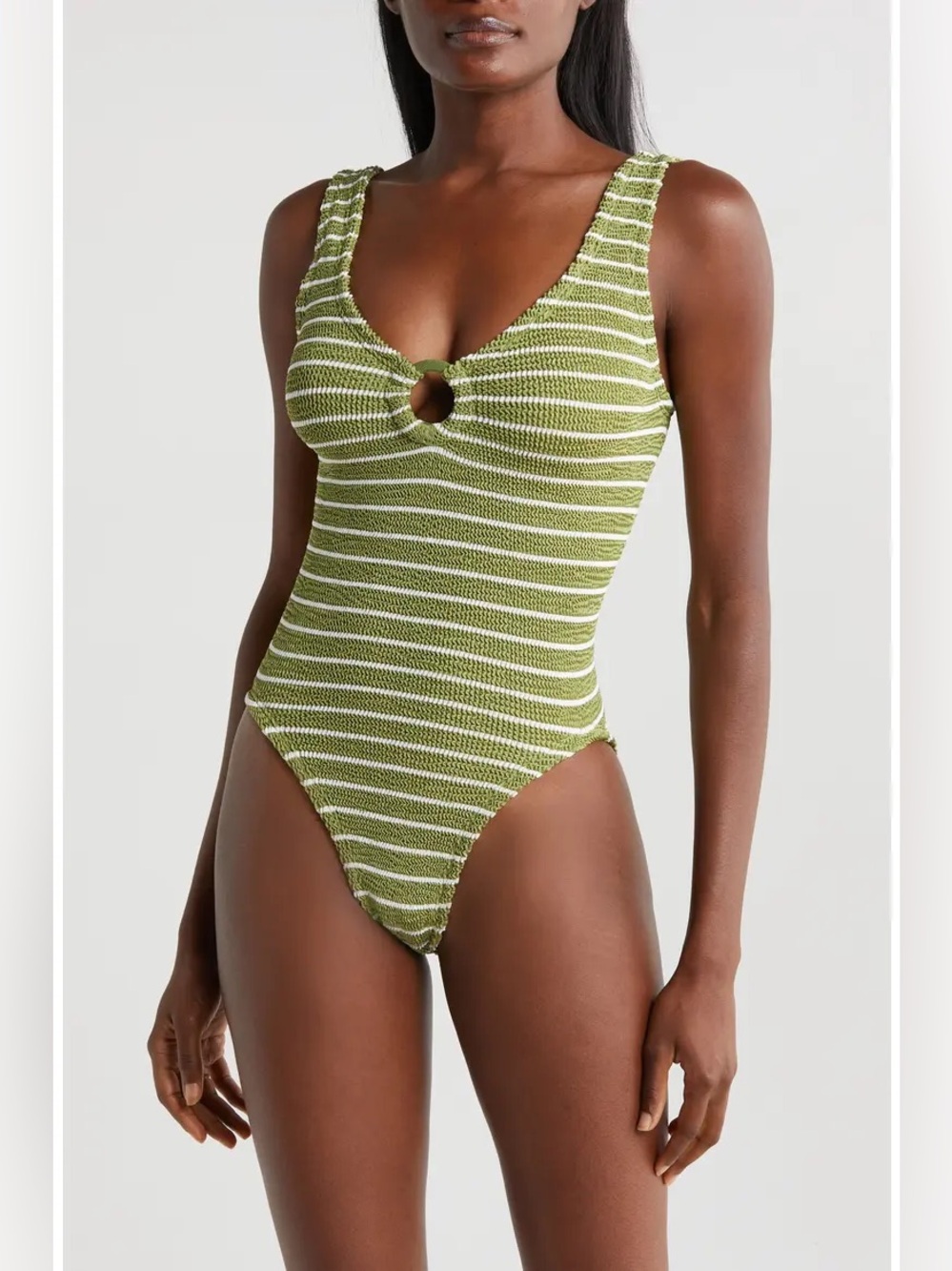 HUNZA G Celine Stripe Seersucker One-Piece Swimsuit